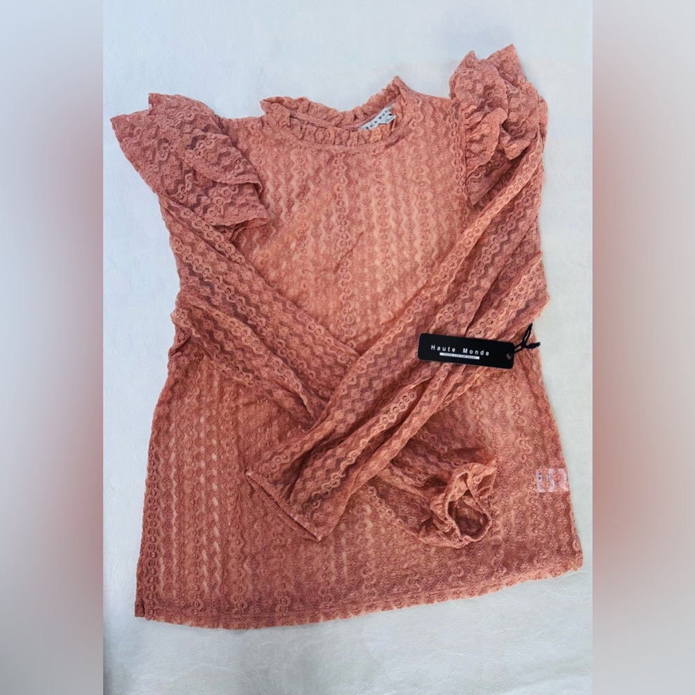 Blush Pink lace Ruffled Long Sleeve Blouse